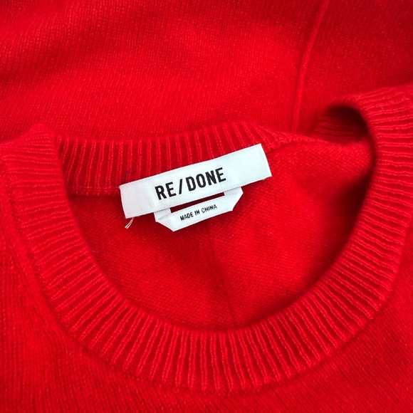 Re/Done Red Cashmere Crewneck Long Sleeve Top In Fire Casual Workwear - Picture 8 of 10